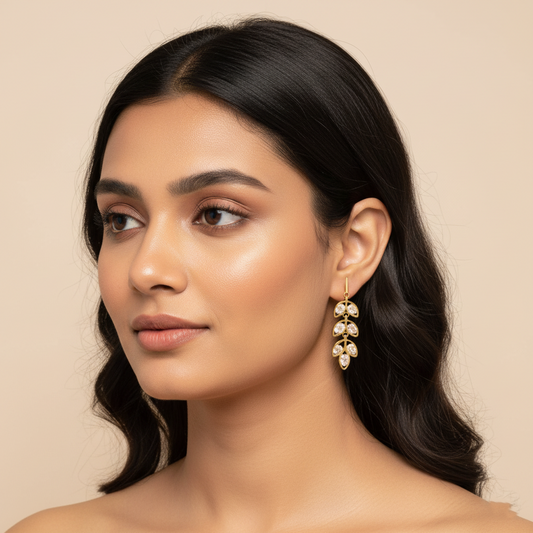 Luna Leaf Diamond Drop Earrings | Italian Gold Plated SACH JEWELS