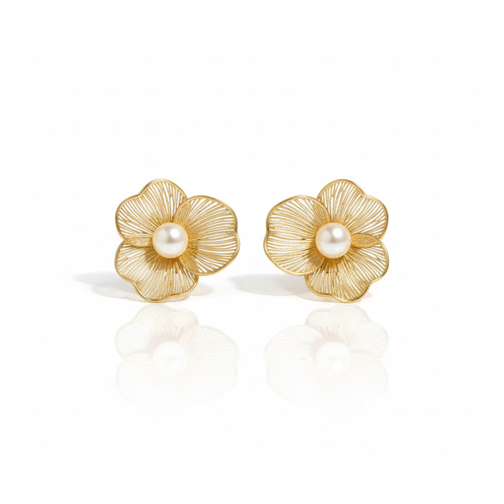 Golden Petal Pearl Earrings | Italian Gold Plated SACH JEWELS