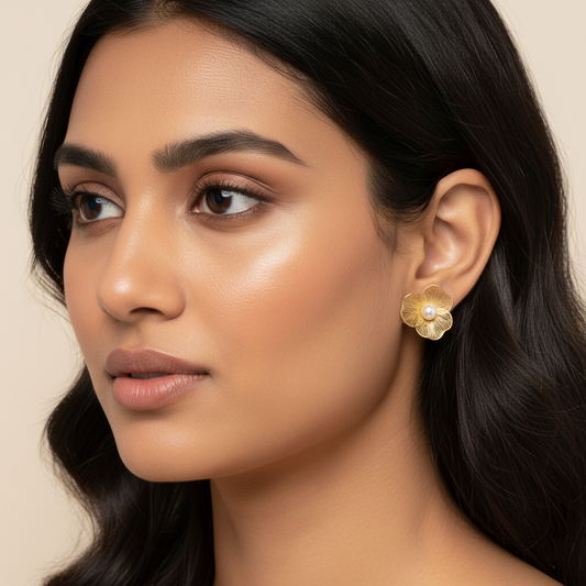 Golden Petal Pearl Earrings | Italian Gold Plated SACH JEWELS