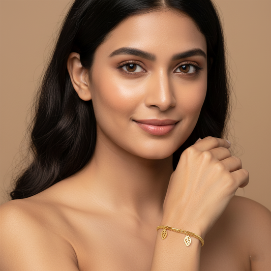 Golden Leaf Charm Bracelet | Italian Gold Plated SACH JEWELS