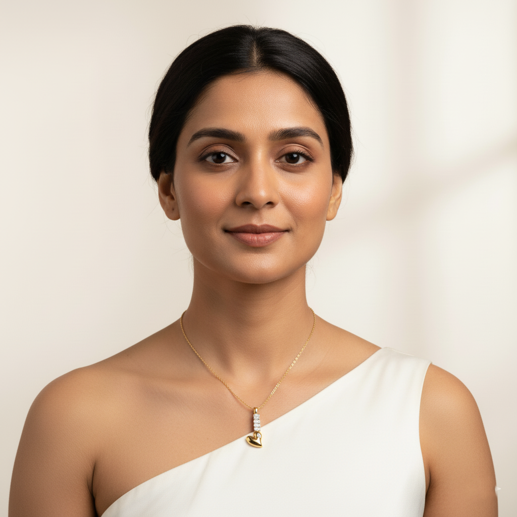 Golden Heart Key Pendant Necklace with Diamond Accents | Italian Gold Plated SACH JEWELS