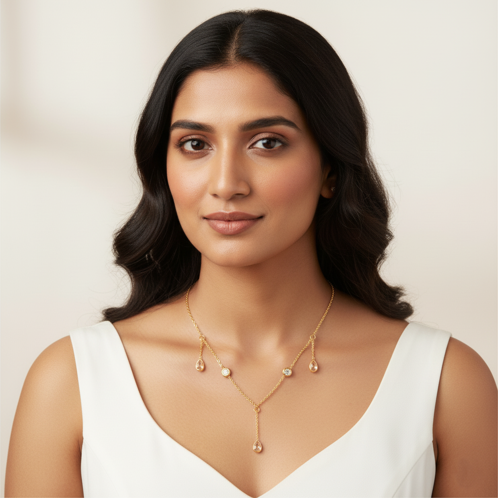 Golden Sparkle Triple Diamond Drop Necklace | Italian Gold Plated SACH JEWELS