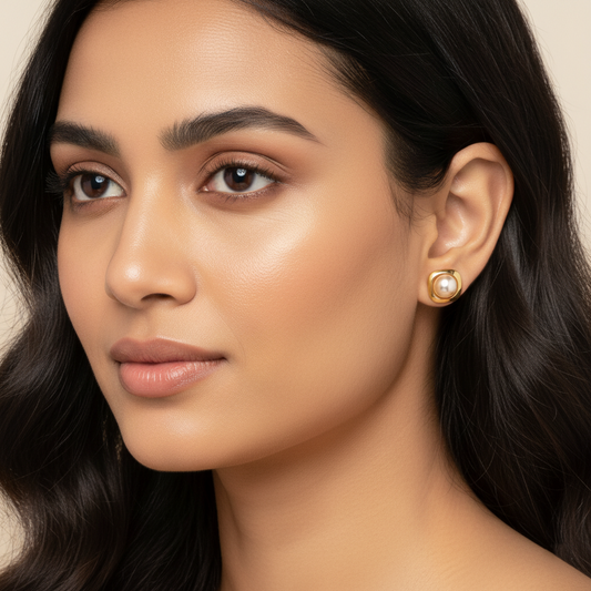 Whirl & Pearl Stud Earrings | Italian Gold Plated SACH JEWELS