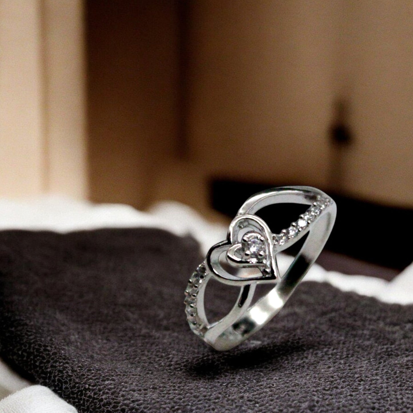 Diamond Heart Studded Ring | 925 Sterling Silver - SACH JEWELS