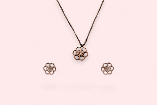 Open Flower Pendant Set | Rose Gold Plated - SACH JEWELS