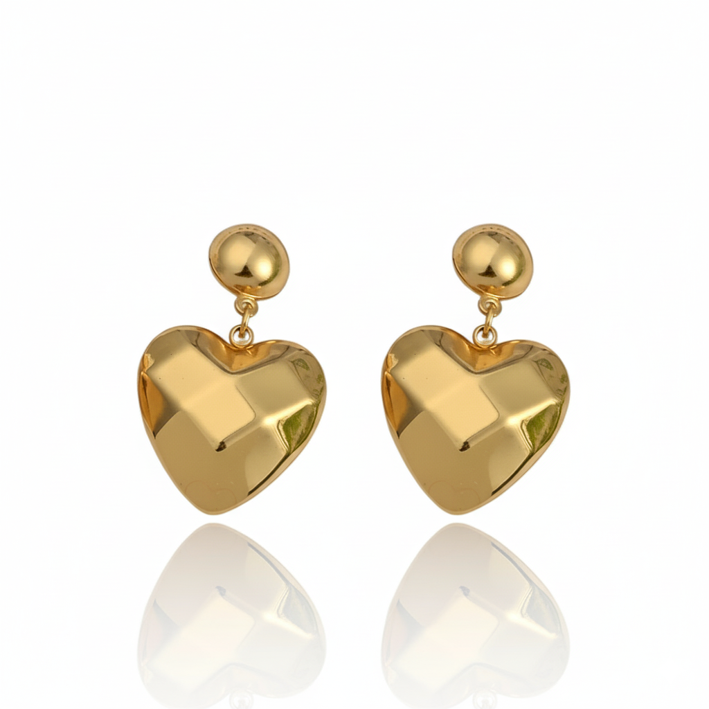 Golden Puff Heart Drop Earrings | Italian Gold Plated SACH JEWELS