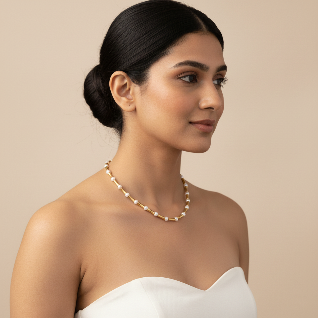 Classic Golden Pearl Harmony Necklace | Italian Gold Plated SACH JEWELS