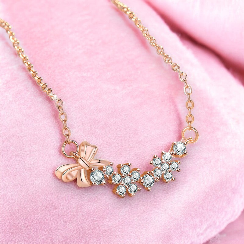 Cute Bow Diamond Necklace | Rose Gold Plated - SACH JEWELS