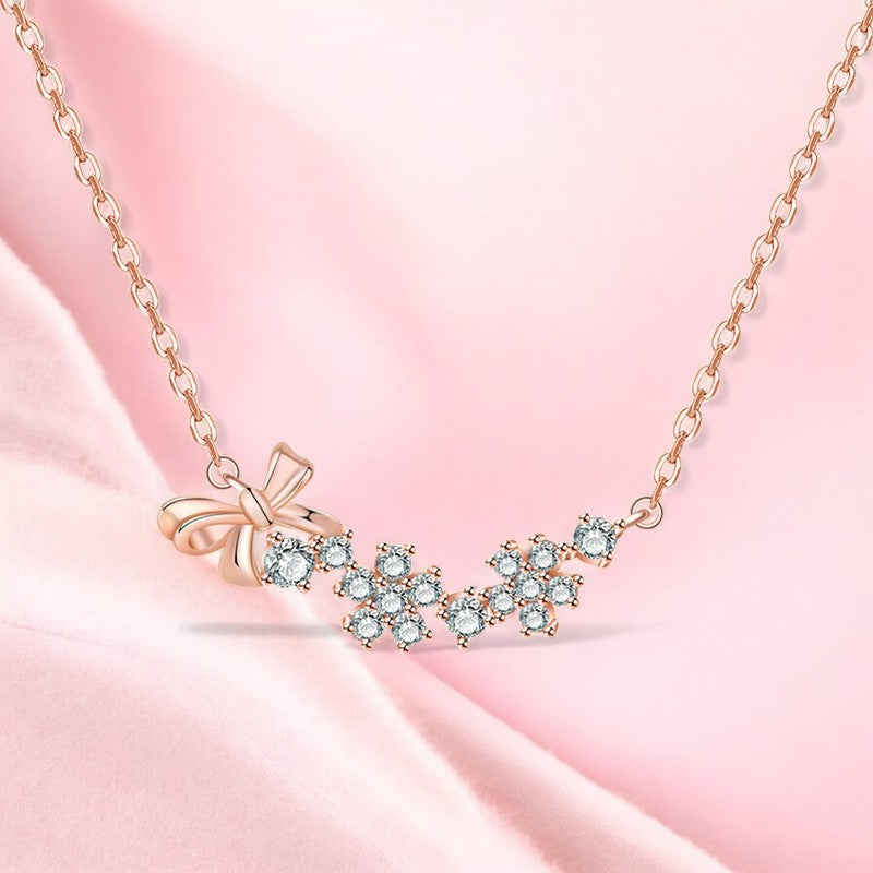 Cute Bow Diamond Necklace | Rose Gold Plated - SACH JEWELS
