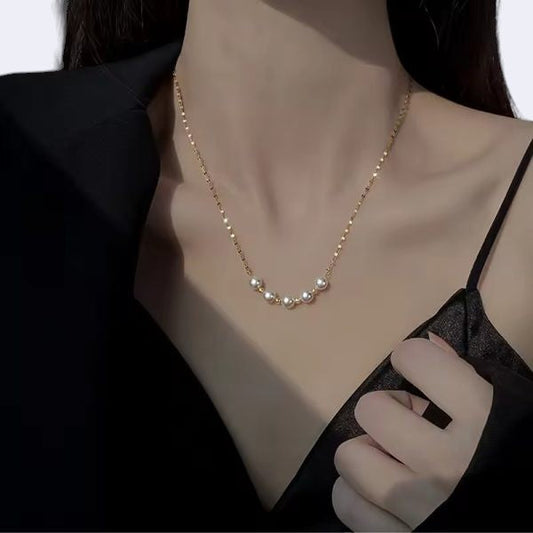 Five Beaded Pearl Pendant Necklace | Italian Gold Plated - SACH JEWELS