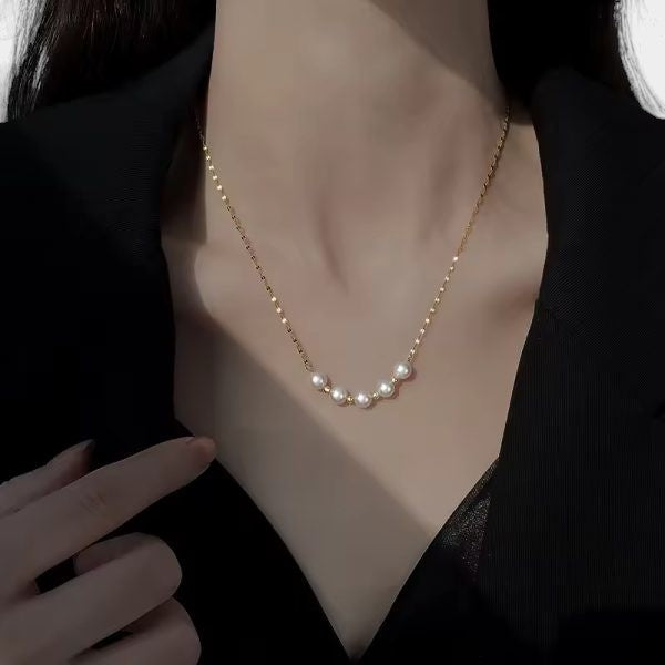 Five Beaded Pearl Pendant Necklace | Italian Gold Plated - SACH JEWELS