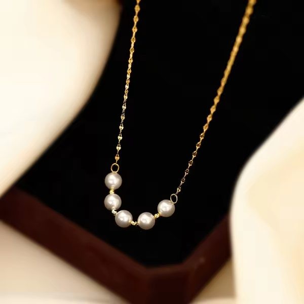 Five Beaded Pearl Pendant Necklace | Italian Gold Plated - SACH JEWELS