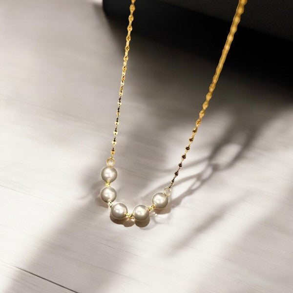 Five Beaded Pearl Pendant Necklace | Italian Gold Plated - SACH JEWELS