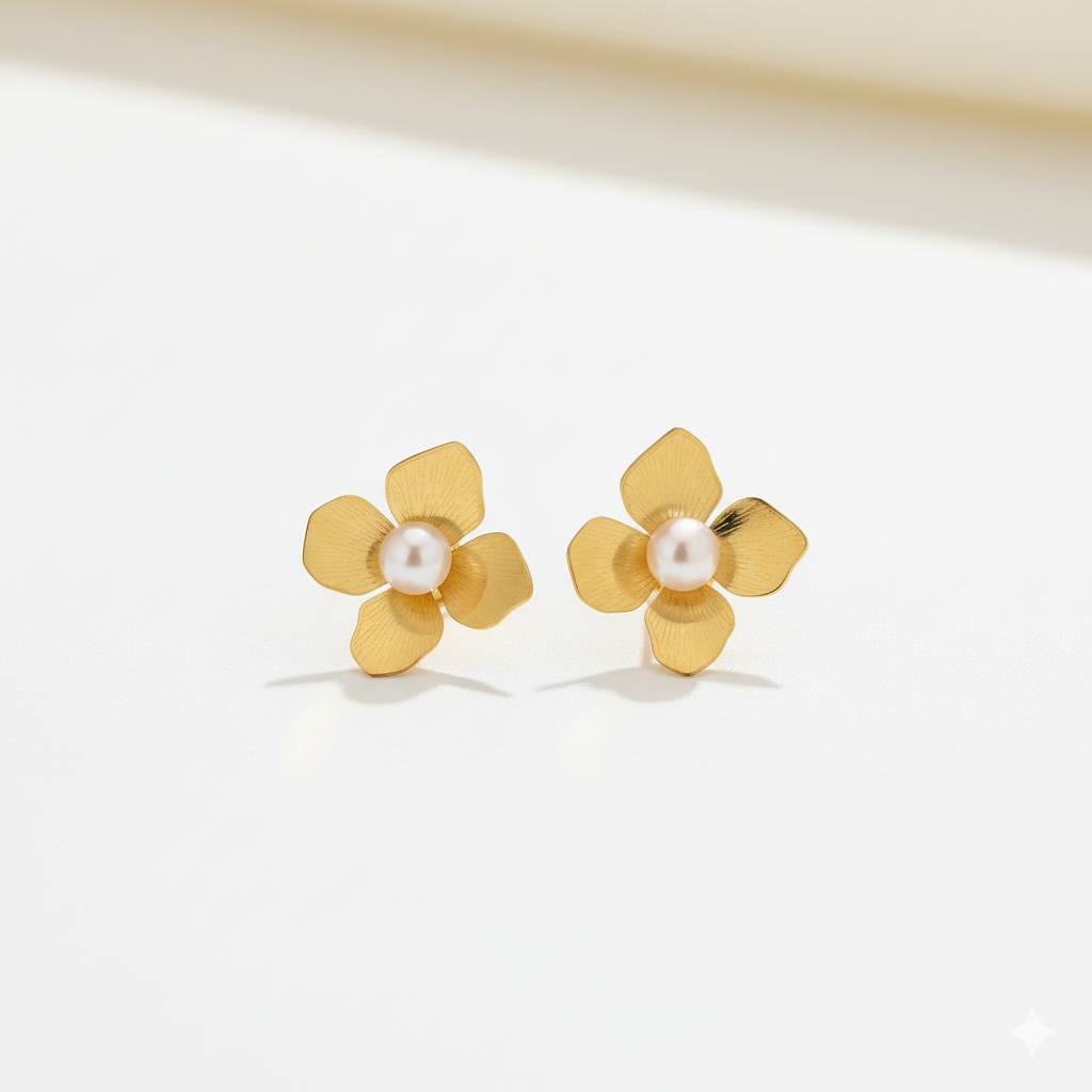 Dancing Flora Pearl Stud Earrings | Italian Gold Plated SACH JEWELS
