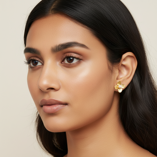 Dancing Flora Pearl Stud Earrings | Italian Gold Plated SACH JEWELS