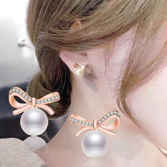 Diamond Knot Pearl Earrings | Rose Gold Plated - SACH JEWELS