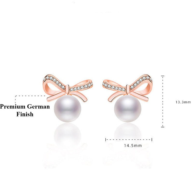 Diamond Knot Pearl Earrings | Rose Gold Plated - SACH JEWELS