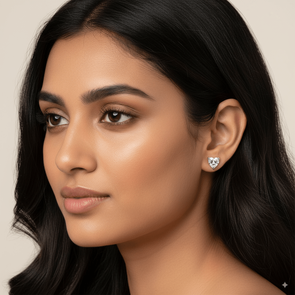 Solitaire Heart Diamond Stud Earrings | 925 Sterling Silver SACH JEWELS