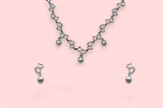 Fusion Pearl Diamond Studded Pendant Set | 925 Sterling Silver - SACH JEWELS