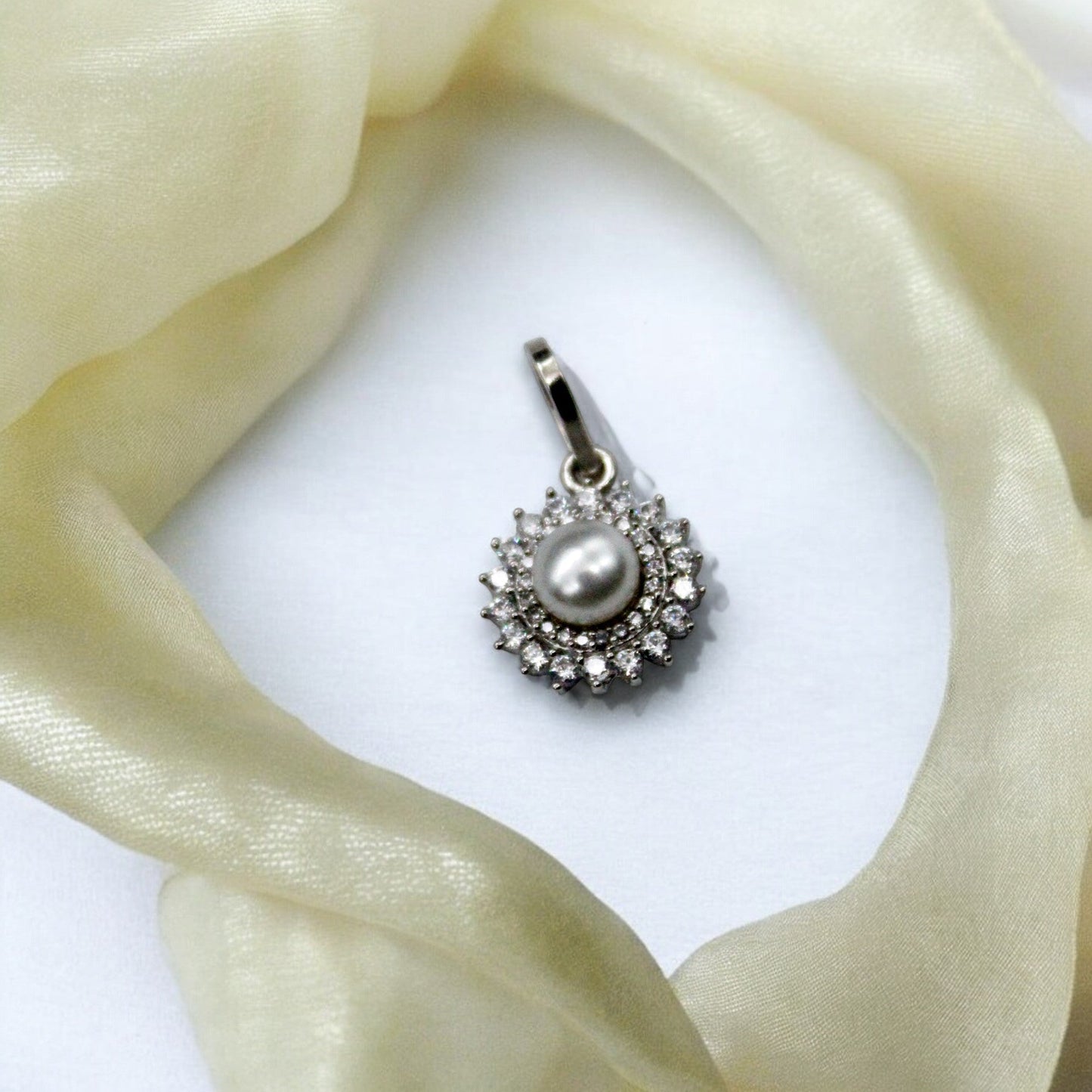 Diamond Studded Sparkling Pearl Pendant Only | 925 Sterling Silver - SACH JEWELS