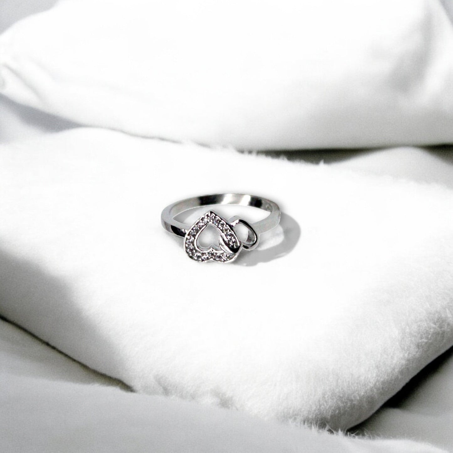 Double Heart Diamond Studded Ring | 925 Sterling Silver - SACH JEWELS