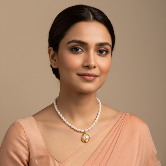 Golden Floral Pearl Bead Necklace | Italian Gold Plated SACH JEWELS