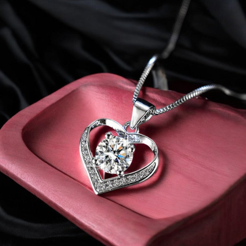 Elegant Diamond Heart Necklace | Italian Silver Plated - SACH JEWELS