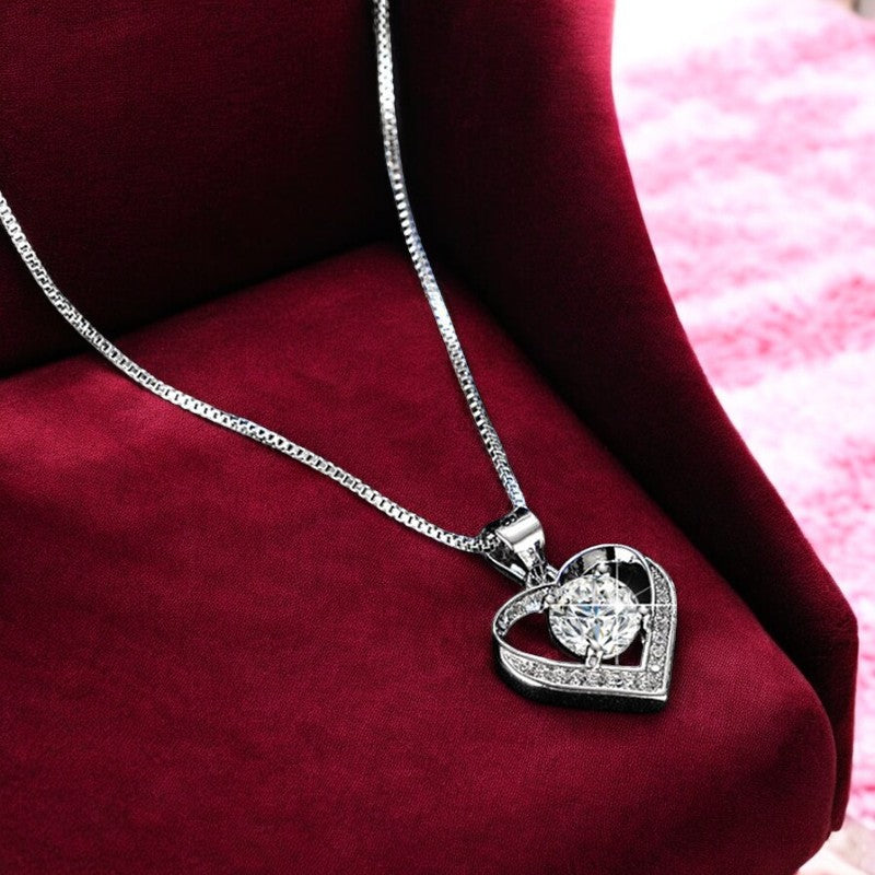 Elegant Diamond Heart Necklace | Italian Silver Plated - SACH JEWELS