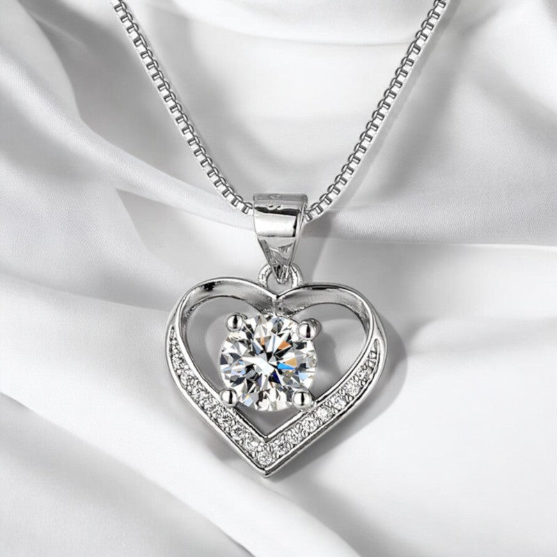 Elegant Diamond Heart Necklace | Italian Silver Plated - SACH JEWELS