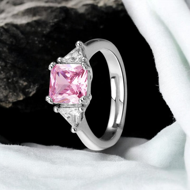 Barbie Pink Square Diamond Ring | Italian Silver Plated - SACH JEWELS