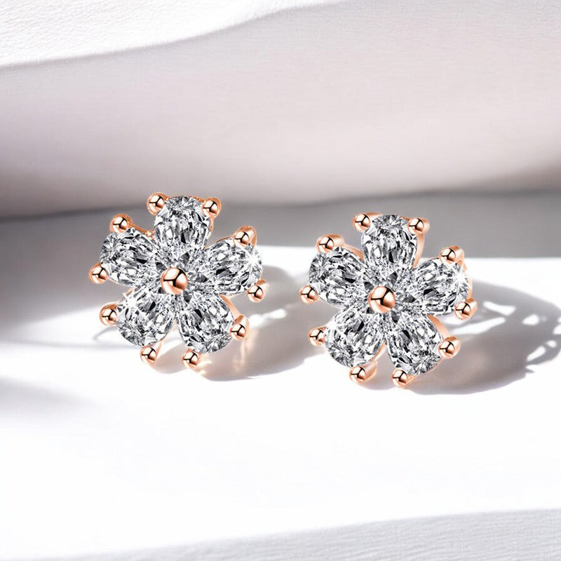Cute Flower Diamond Earrings | Rose Gold Plated - SACH JEWELS