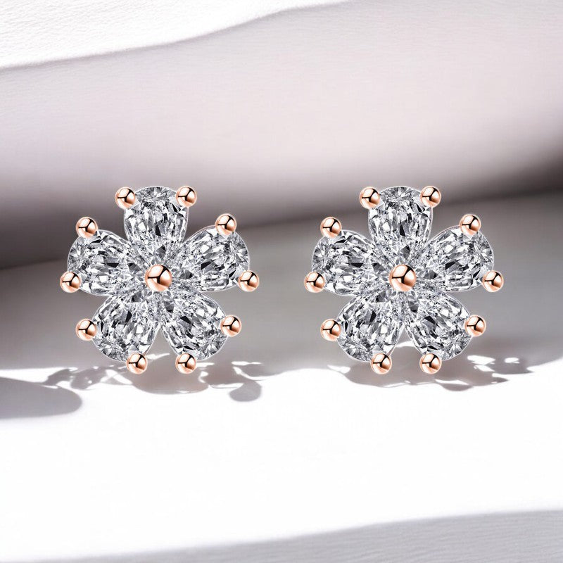 Cute Flower Diamond Earrings | Rose Gold Plated - SACH JEWELS