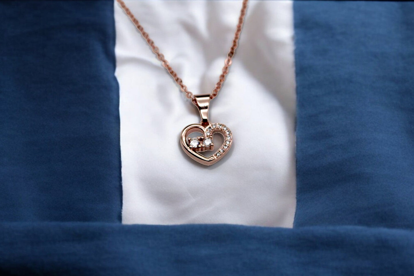 Diamond Studded Rare Heart Necklace | Rose Gold Plated - SACH JEWELS