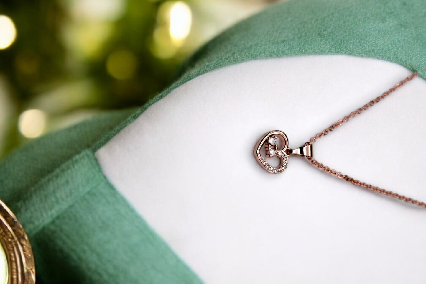 Diamond Studded Rare Heart Necklace | Rose Gold Plated - SACH JEWELS