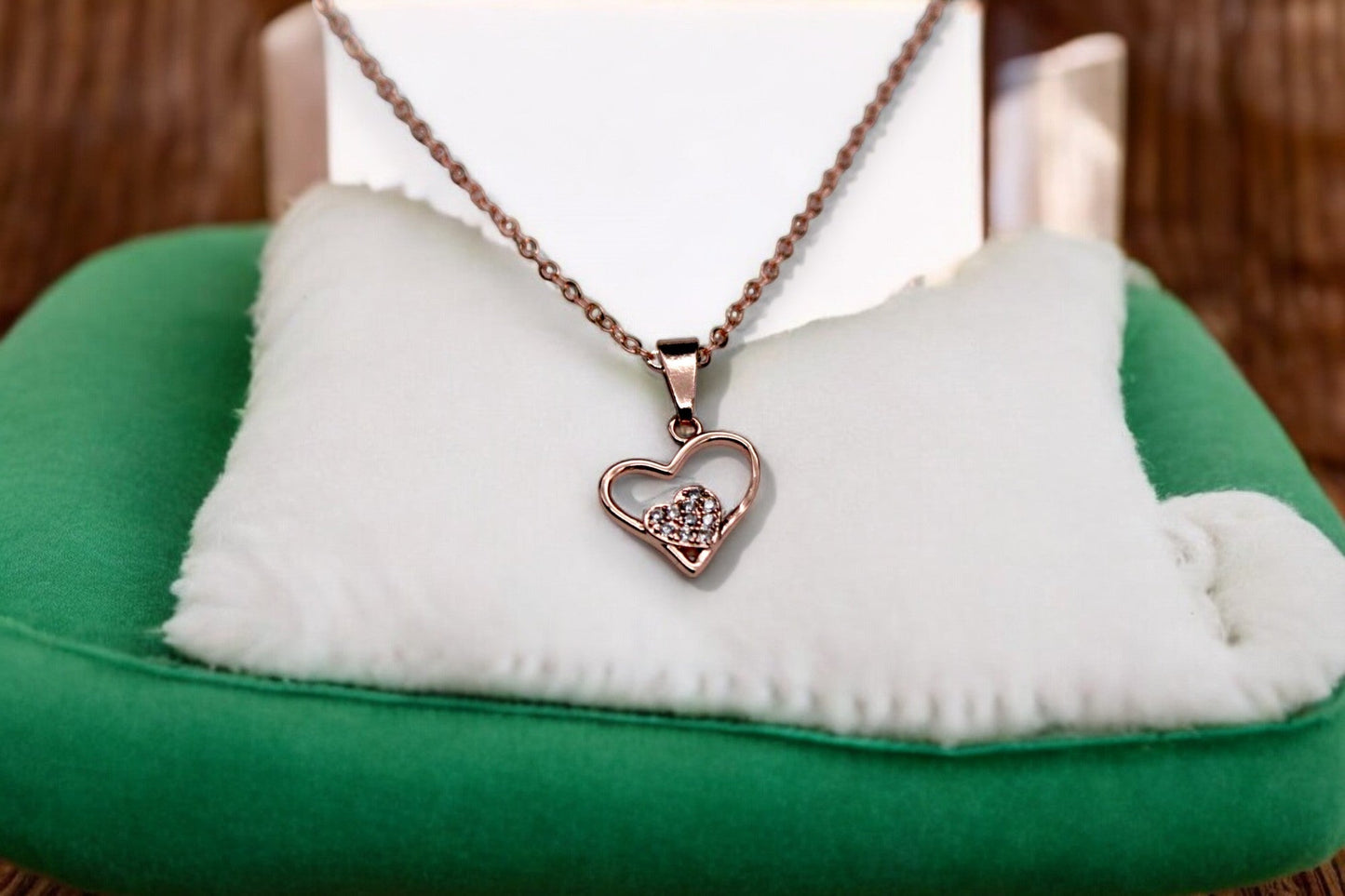 Diamond Studded Rare Heart Necklace | Rose Gold Plated - SACH JEWELS