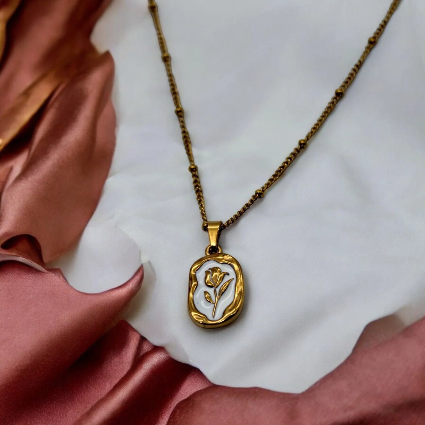 White Rose Necklace| Italian Gold Plated - SACH JEWELS