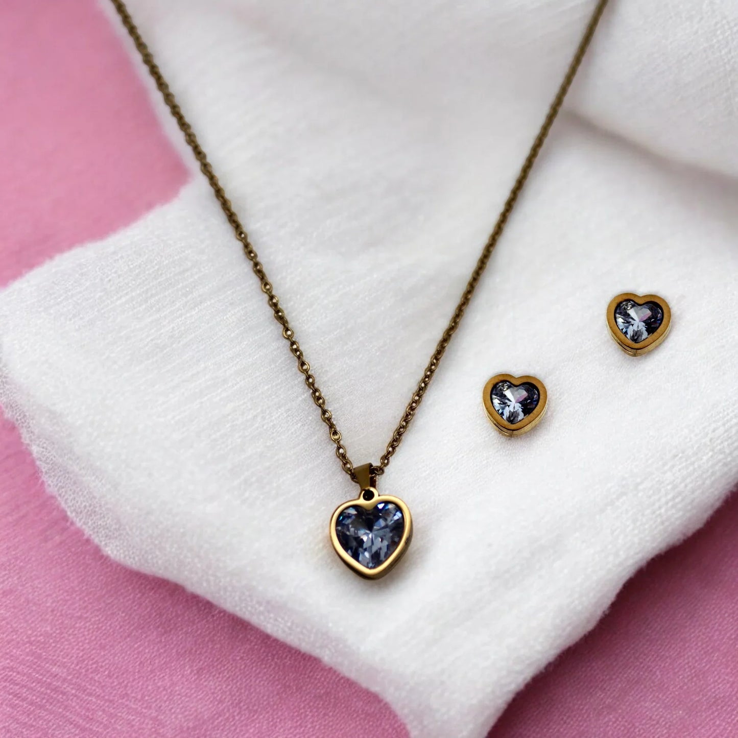 Sapphire Heart Pendant Set | Italian Gold Plated - SACH JEWELS