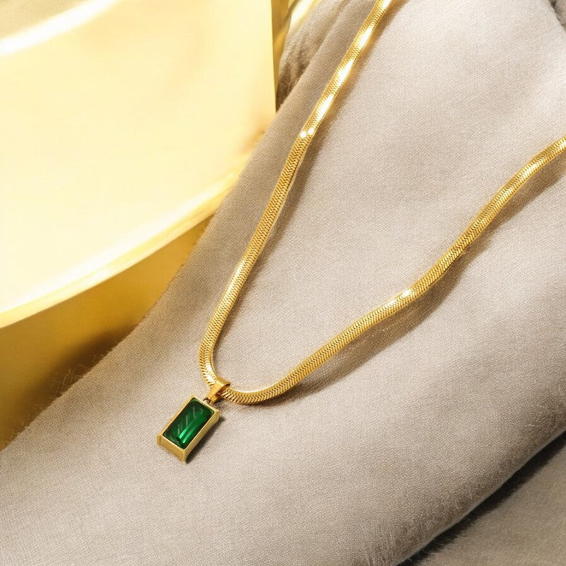 Emerald Square Pendant Necklace | Italian Gold Plated - SACH JEWELS