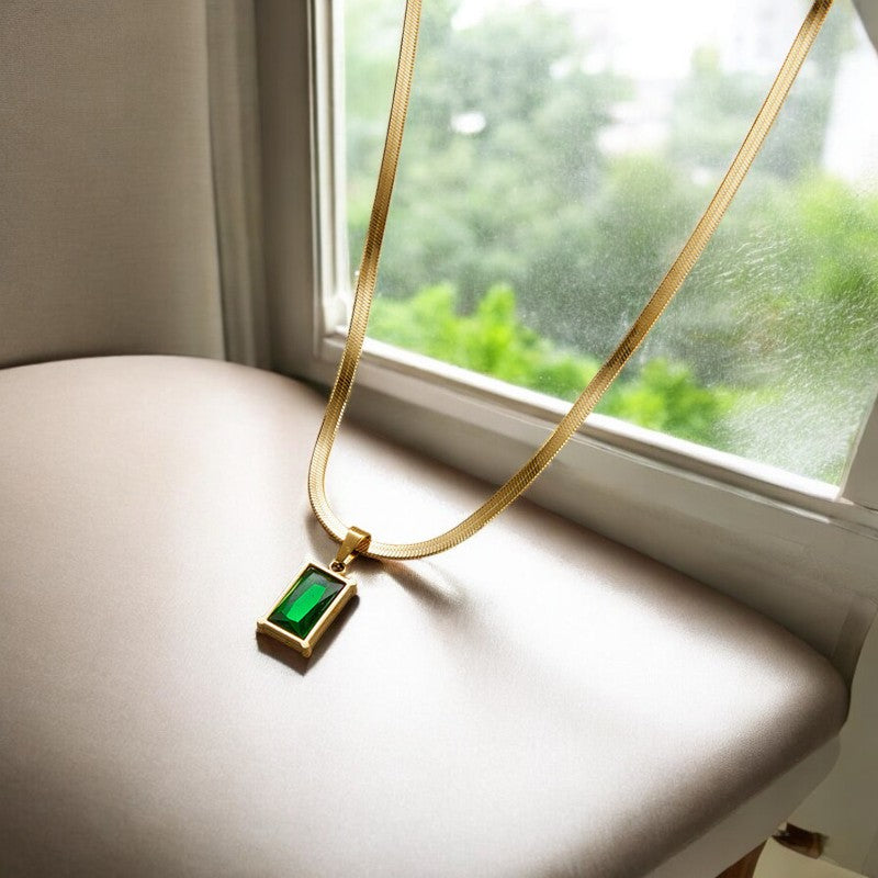 Emerald Square Pendant Necklace | Italian Gold Plated - SACH JEWELS
