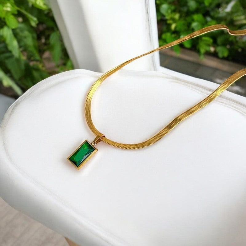Emerald Square Pendant Necklace | Italian Gold Plated - SACH JEWELS
