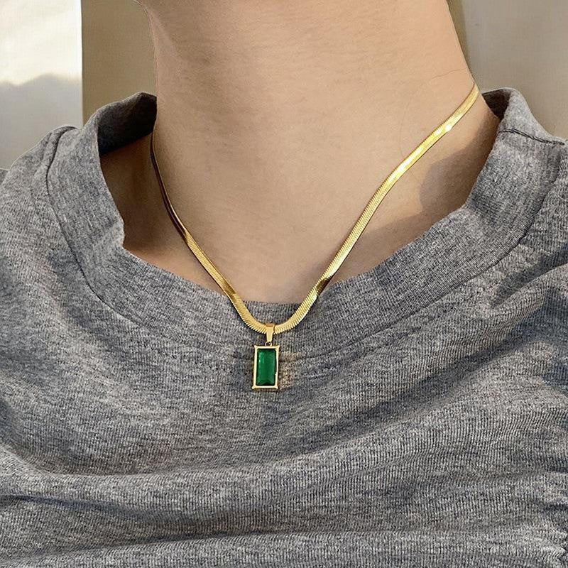 Emerald Square Pendant Necklace | Italian Gold Plated - SACH JEWELS