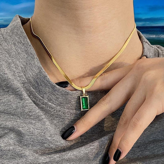 Emerald Square Pendant Necklace | Italian Gold Plated - SACH JEWELS
