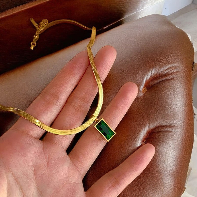 Emerald Square Pendant Necklace | Italian Gold Plated - SACH JEWELS