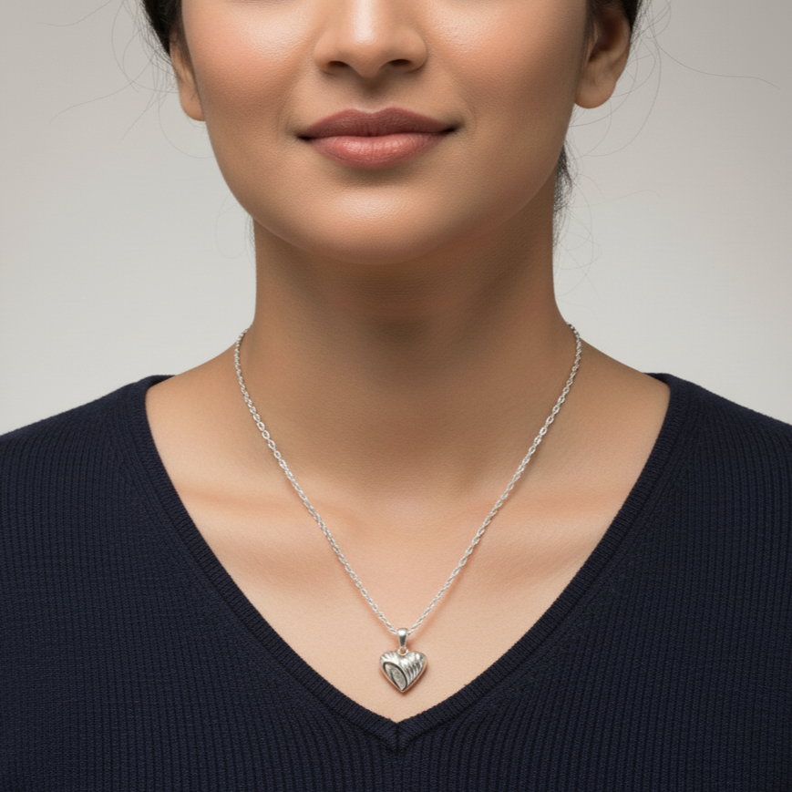 Sculpted Silver Heart Necklace | Italian Silver Plated SACH JEWELS