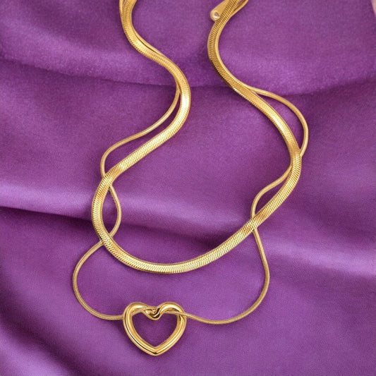 Double Layered Heart Pendant Necklace | Italian Gold Plated - SACH JEWELS