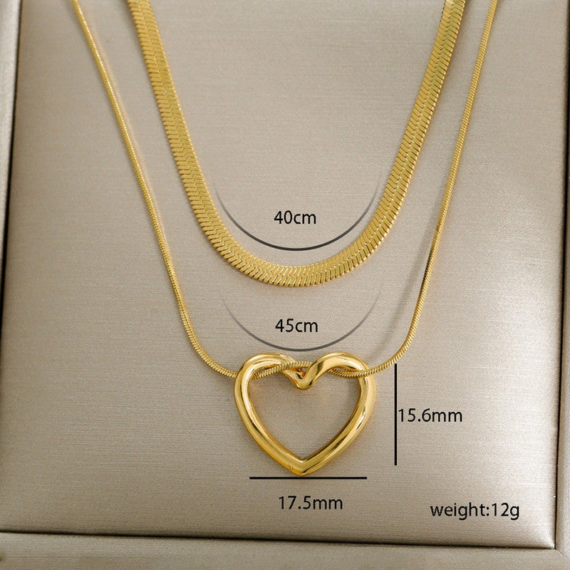 Double Layered Heart Pendant Necklace | Italian Gold Plated - SACH JEWELS