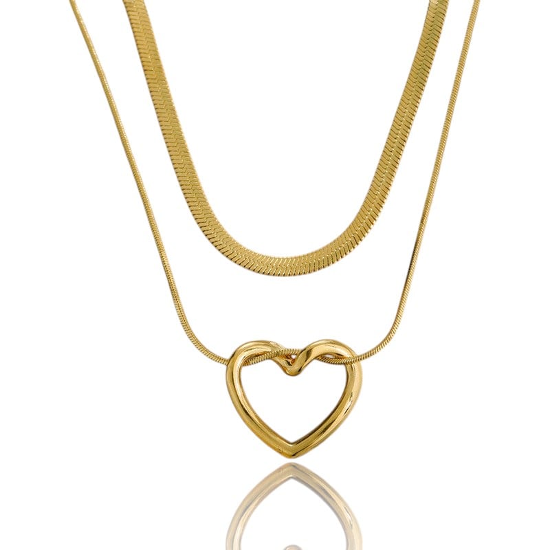 Double Layered Heart Pendant Necklace | Italian Gold Plated SACH JEWELS