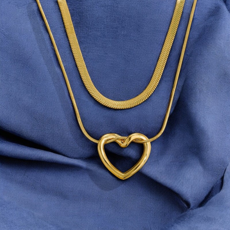 Double Layered Heart Pendant Necklace | Italian Gold Plated - SACH JEWELS