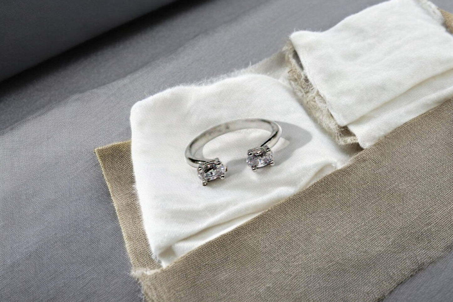 Double Ovoid Diamond Studded Ring | 925 Sterling Silver - SACH JEWELS