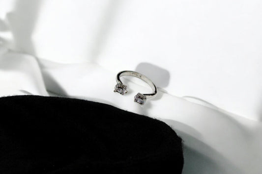 Double Ovoid Diamond Studded Ring | 925 Sterling Silver - SACH JEWELS